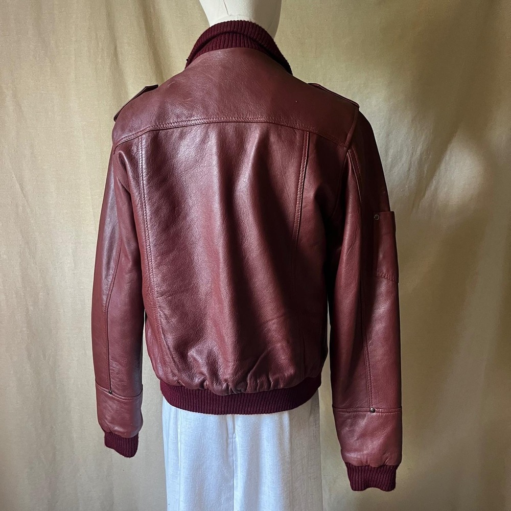 Vintage New York Burgundy Leather Bomber Jacket‎ Quilted Lining M/L USA - Picture 4 of 8
